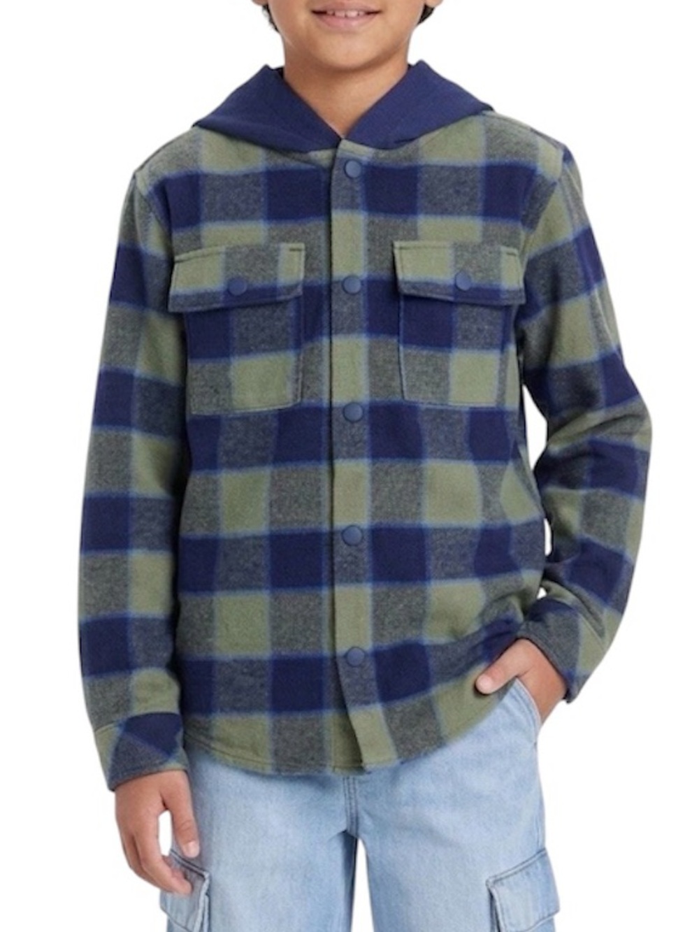 CAT & JACK Blue and Green Hooded Flannel Shacket